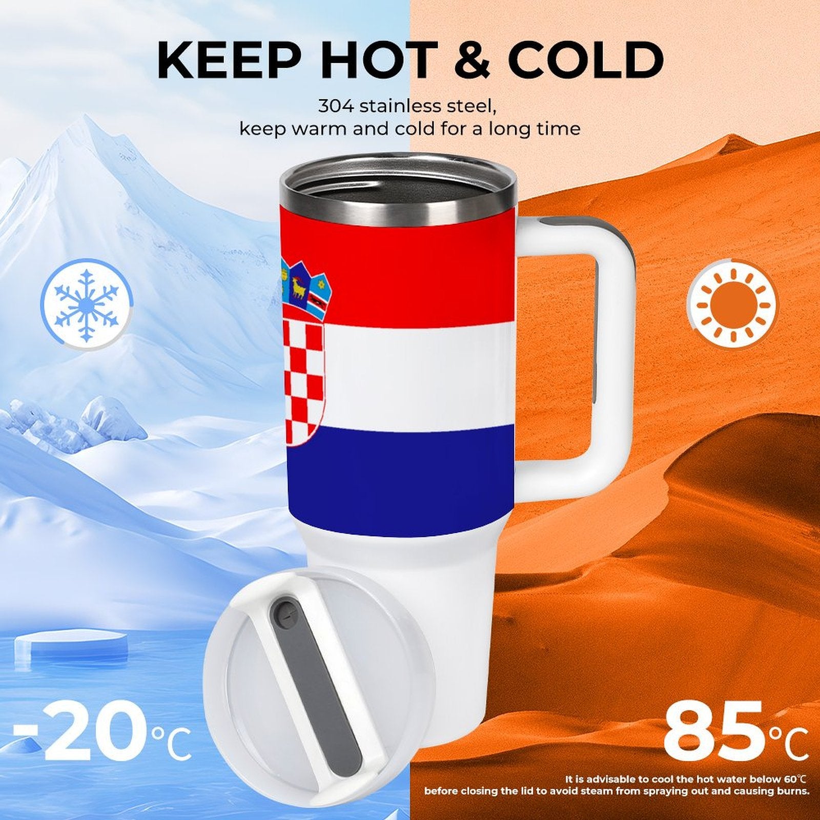 Travel mug with Croatian flag, keeps drinks warm, [Brand].