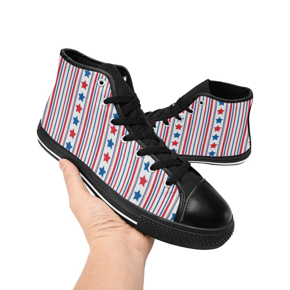 USA/American Flag Inspired Stars & Stripes Pattern Kid's High Top Canvas Shoes