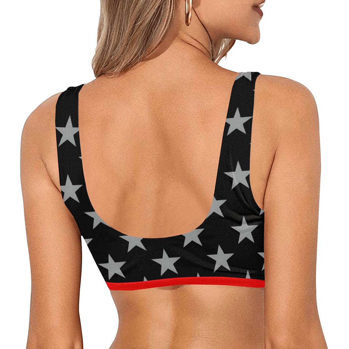 Thin Red Line Flag Inspired Sport Bikini Top