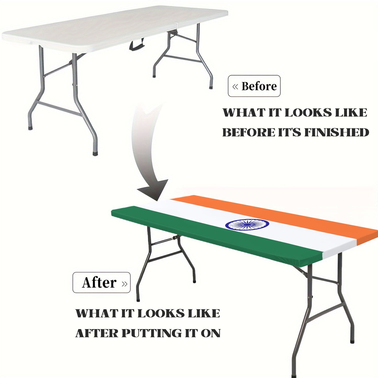 India Flag Inspired Custom Elastic Fitted Tablecloth 72x30 inch (Made in the USA)