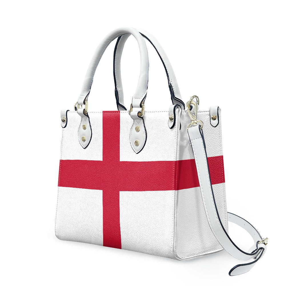 White handbag featuring an England flag design by [Brand].