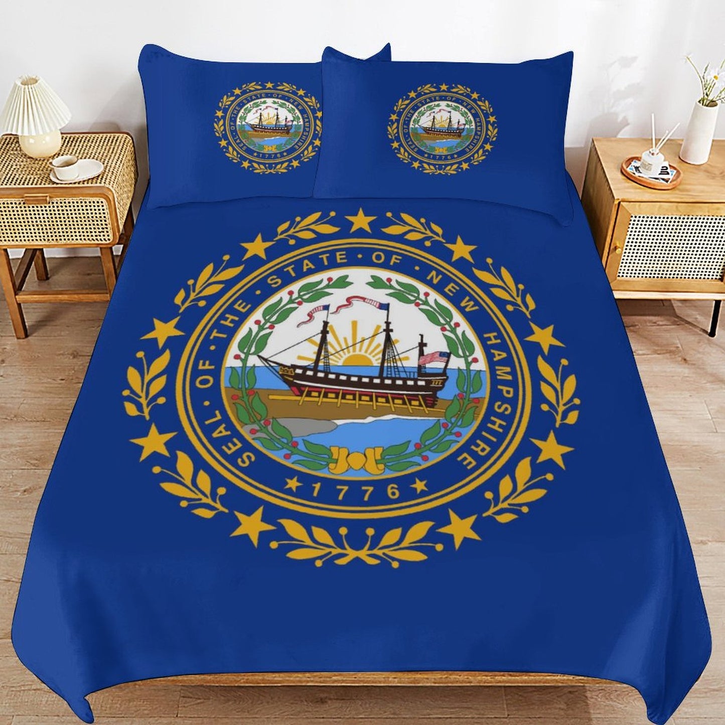 New Hampshire Flag Inspired 3-Piece Bedding Set (1 Duvet Cover + 2 Pillow Shams) – 102"×90"