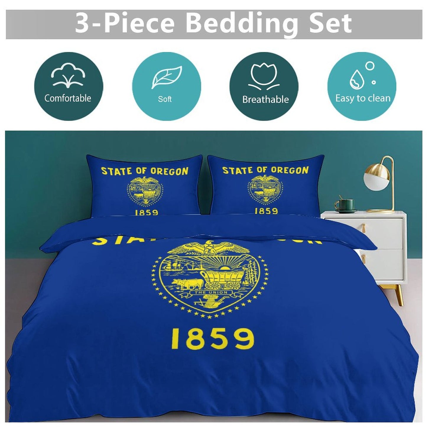 Oregon Flag Inspired 3-Piece Bedding Set (1 Duvet Cover + 2 Pillow Shams) – 102"×90"