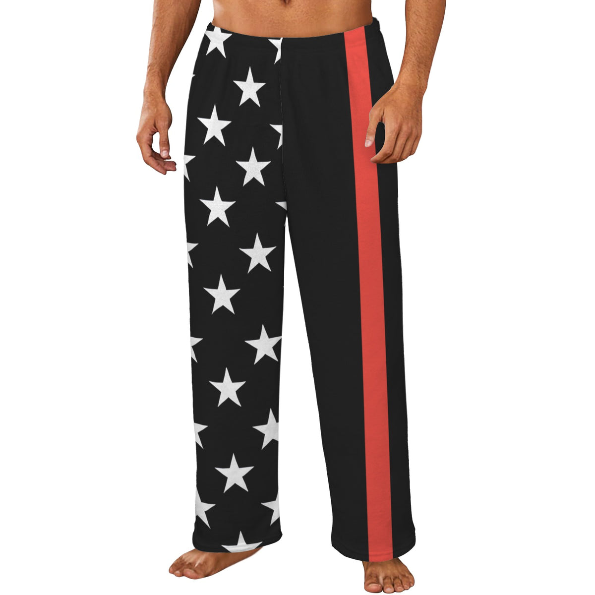 Thin Red Line Flag Inspired Style-2 Men's Flannel Pajama Trousers Printed in the USA