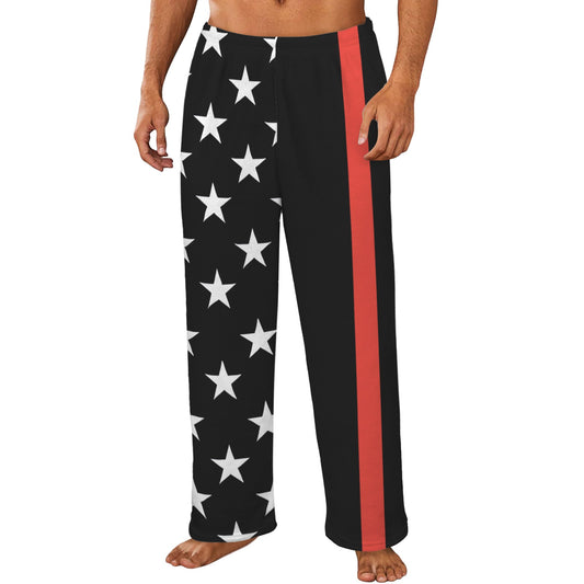 Thin Red Line Flag Inspired Style-2 Men's Flannel Pajama Trousers Printed in the USA