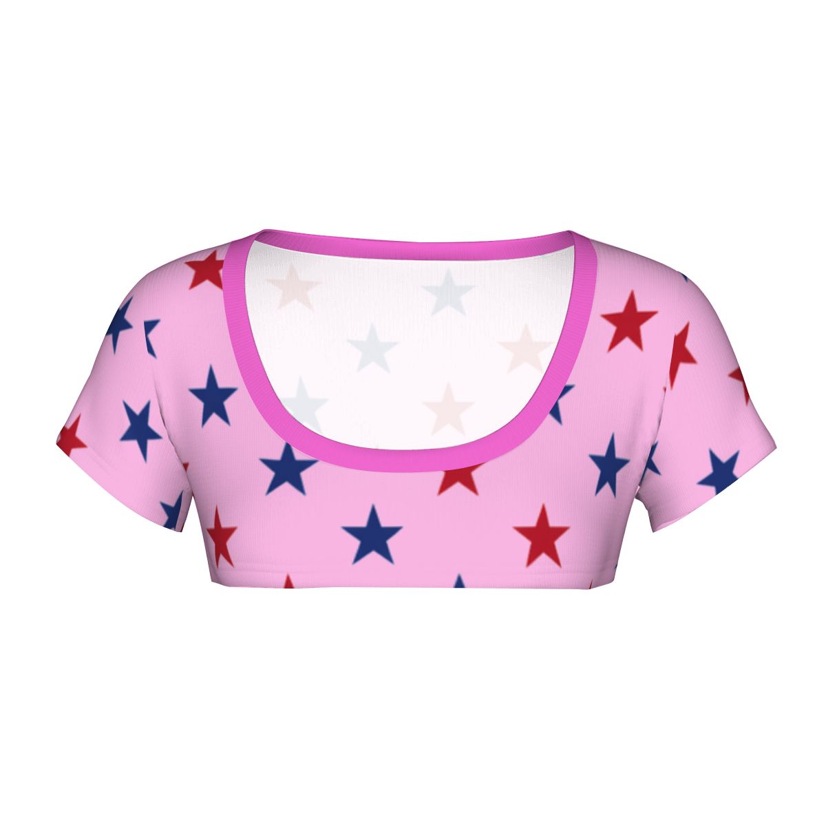 USA/American Flag Inspired Red & Blue Stars on Pink Women's 1/2 Cut Short Sleeve T-Shirt