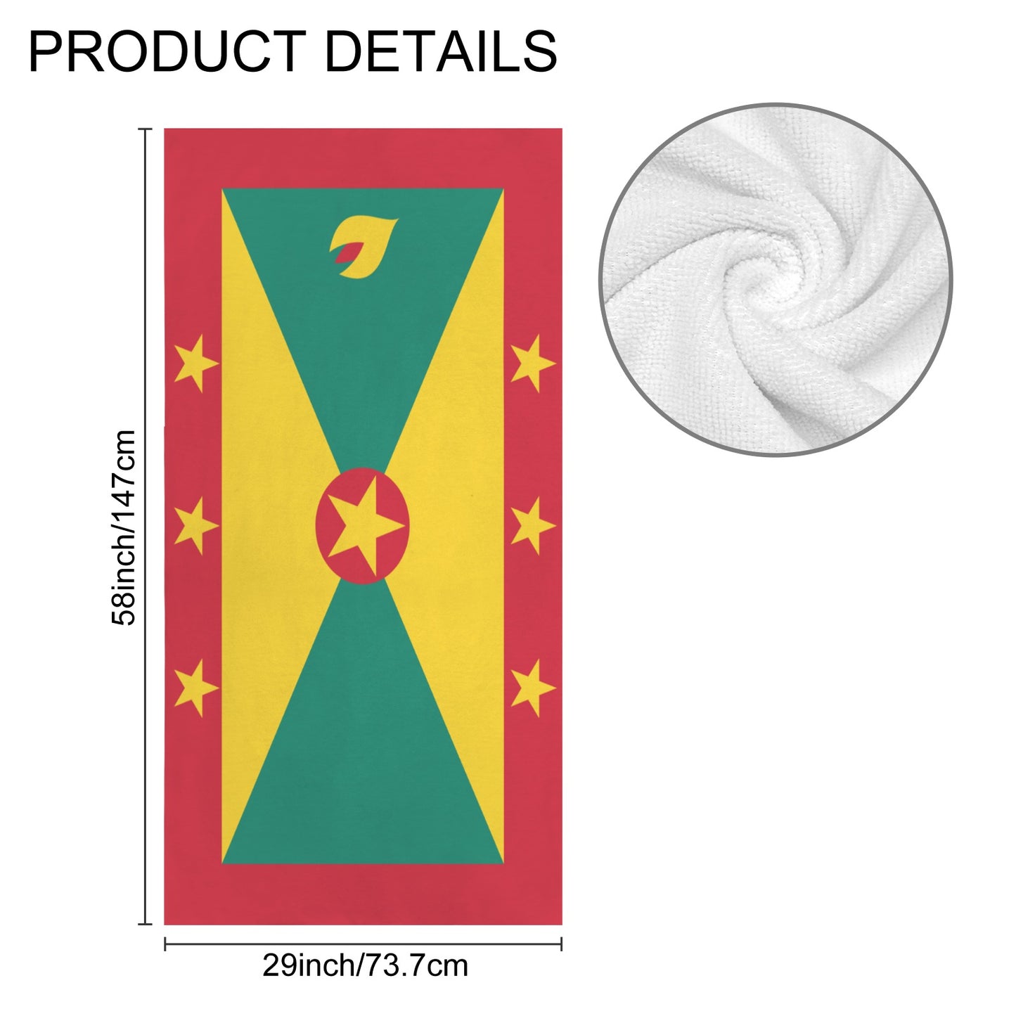 Grenada Flag Inspired Custom Bath Towel 29"x58"(Made in USA)