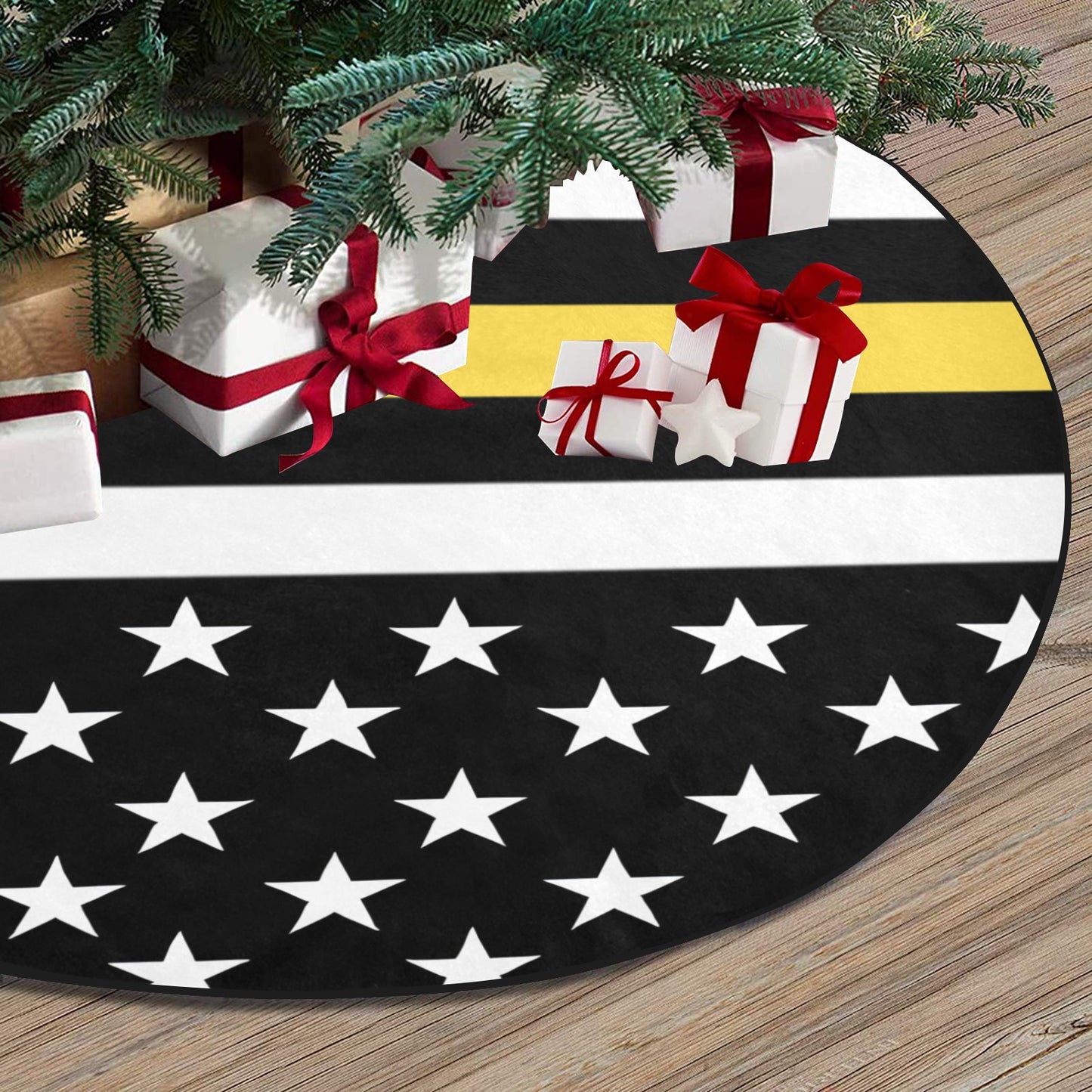 Thin Gold Line Flag Thick Christmas Tree Skirt 47" x 47"