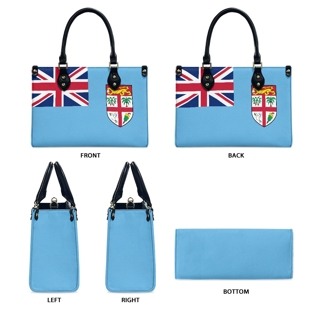 Blue [Luv My Flag] handbag featuring British and Fijian flags.