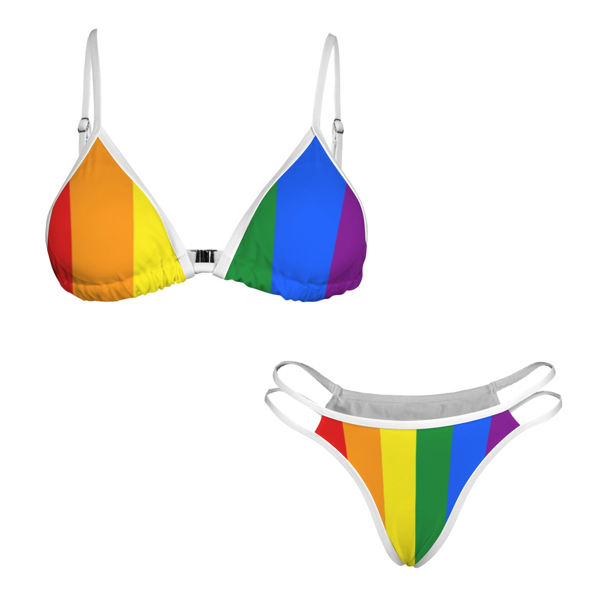Rainbow Flag Inspired Double-Strap Triangle Bikini Set Style-2