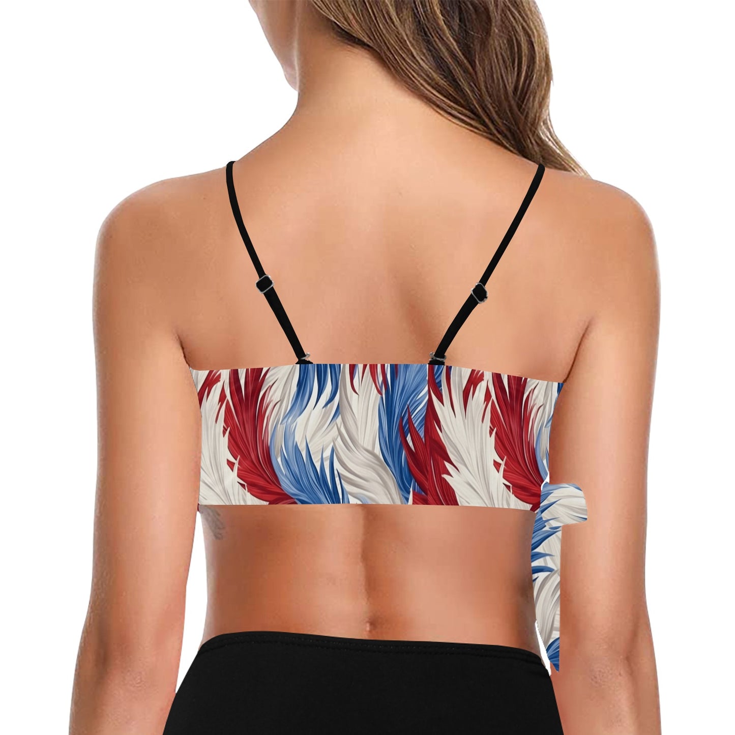 USA/American Flag Inspired Feather Pattern Knot Side Bikini Top