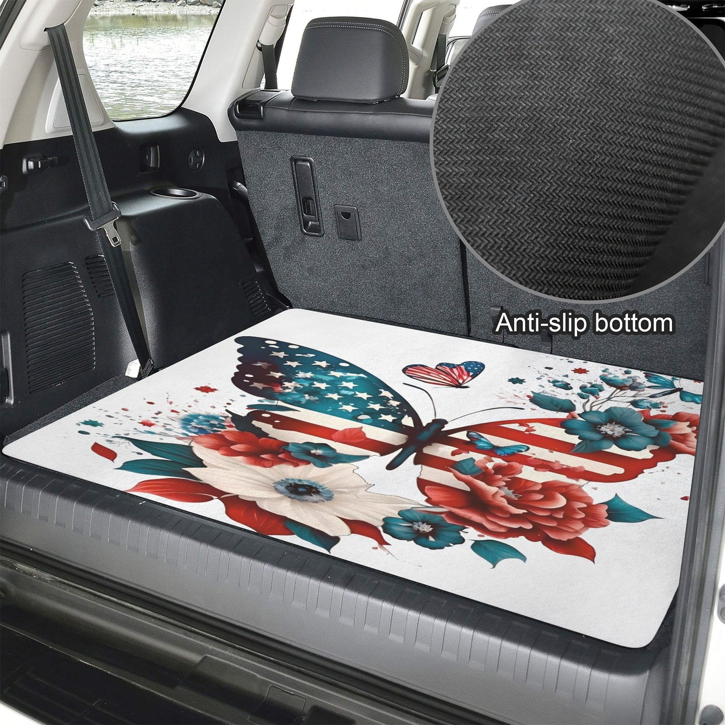 USA/American Flag Inspired Butterfly Car Trunk Mat 100 × 75 cm / 39.4 × 30 in Printed in the USA