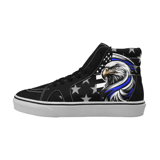 Thin Blue Line Flag Inspired Eagle Men's High Top Canvas Shoes