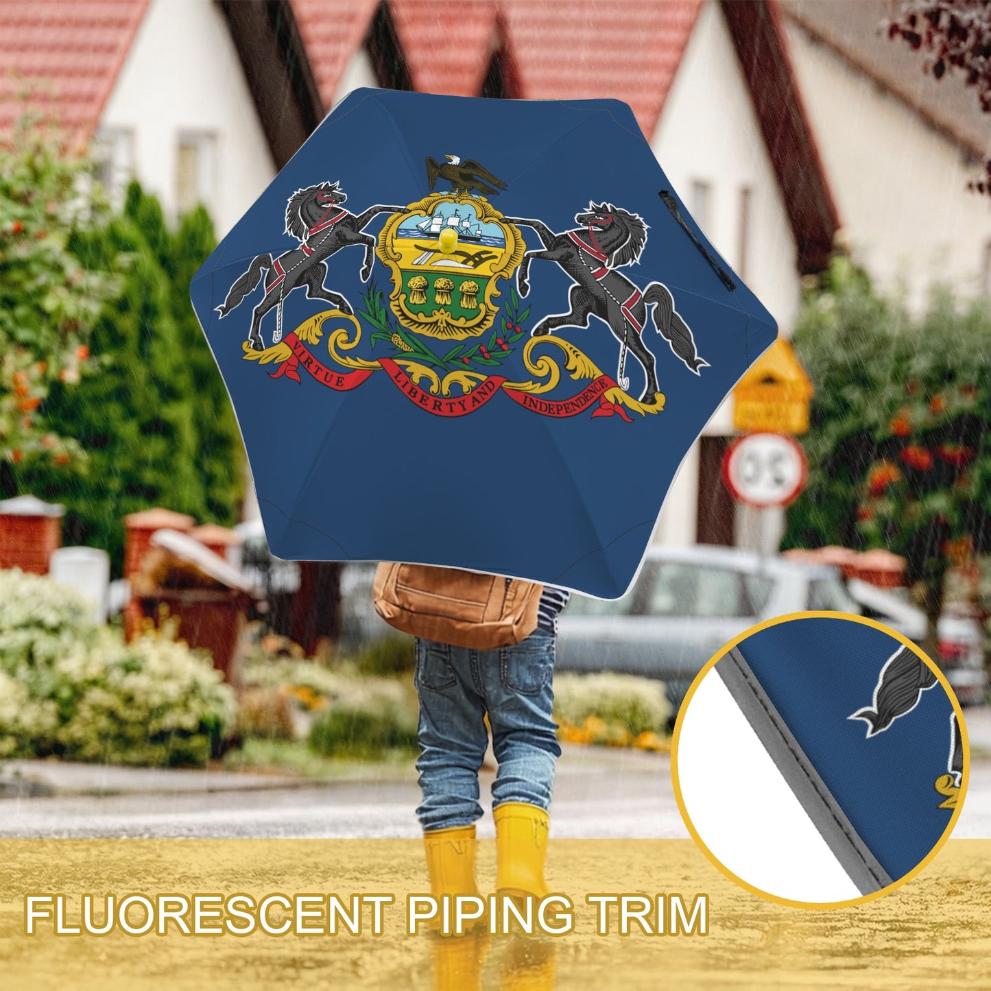 Pennsylvania Flag Inspired Kids Safe Round Corner Umbrella