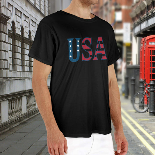 USA/American Flag Inspired "USA" Men's Heavy Cotton T-Shirt (Made in the USA)