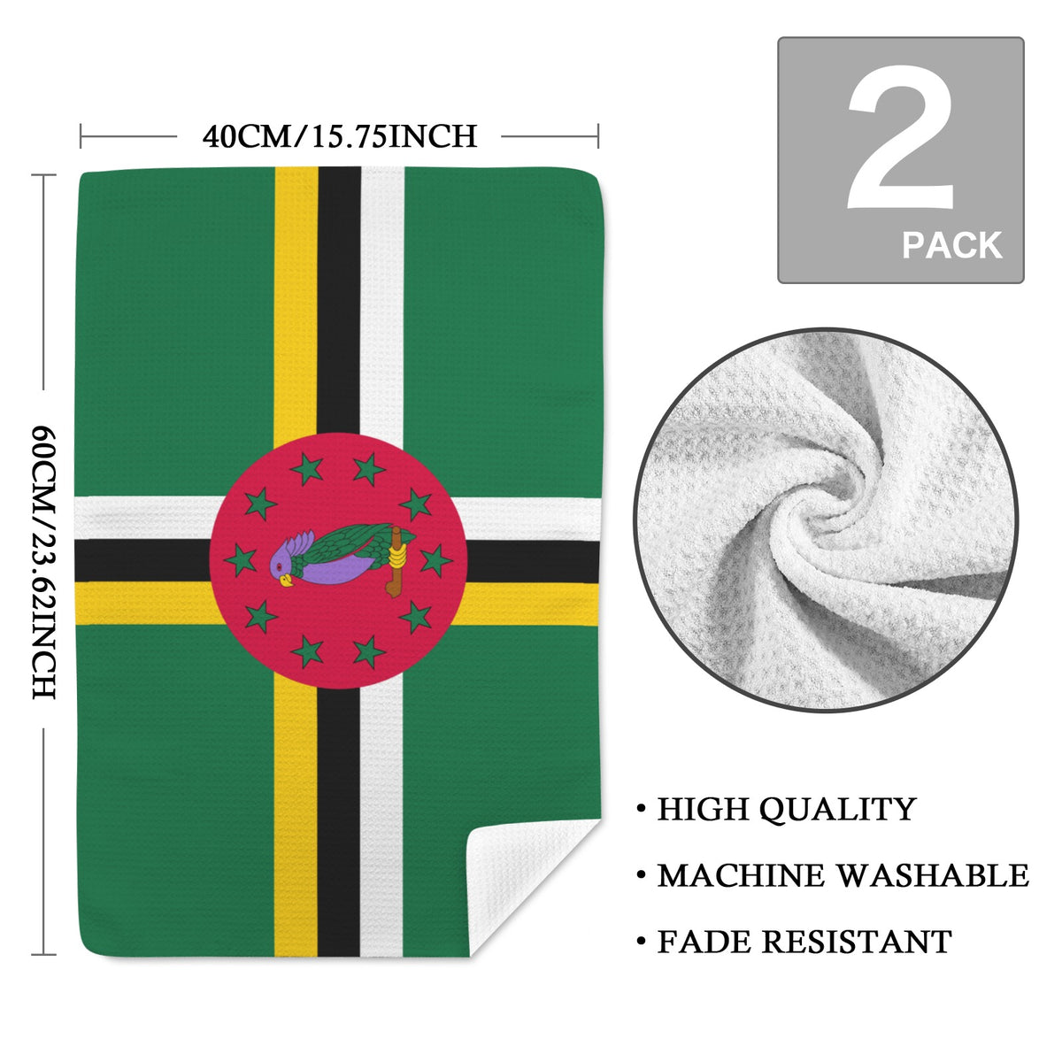 Dominica Flag Inspired Kitchen Towel 40X60cm (Pack of 2) |Printed In the USA