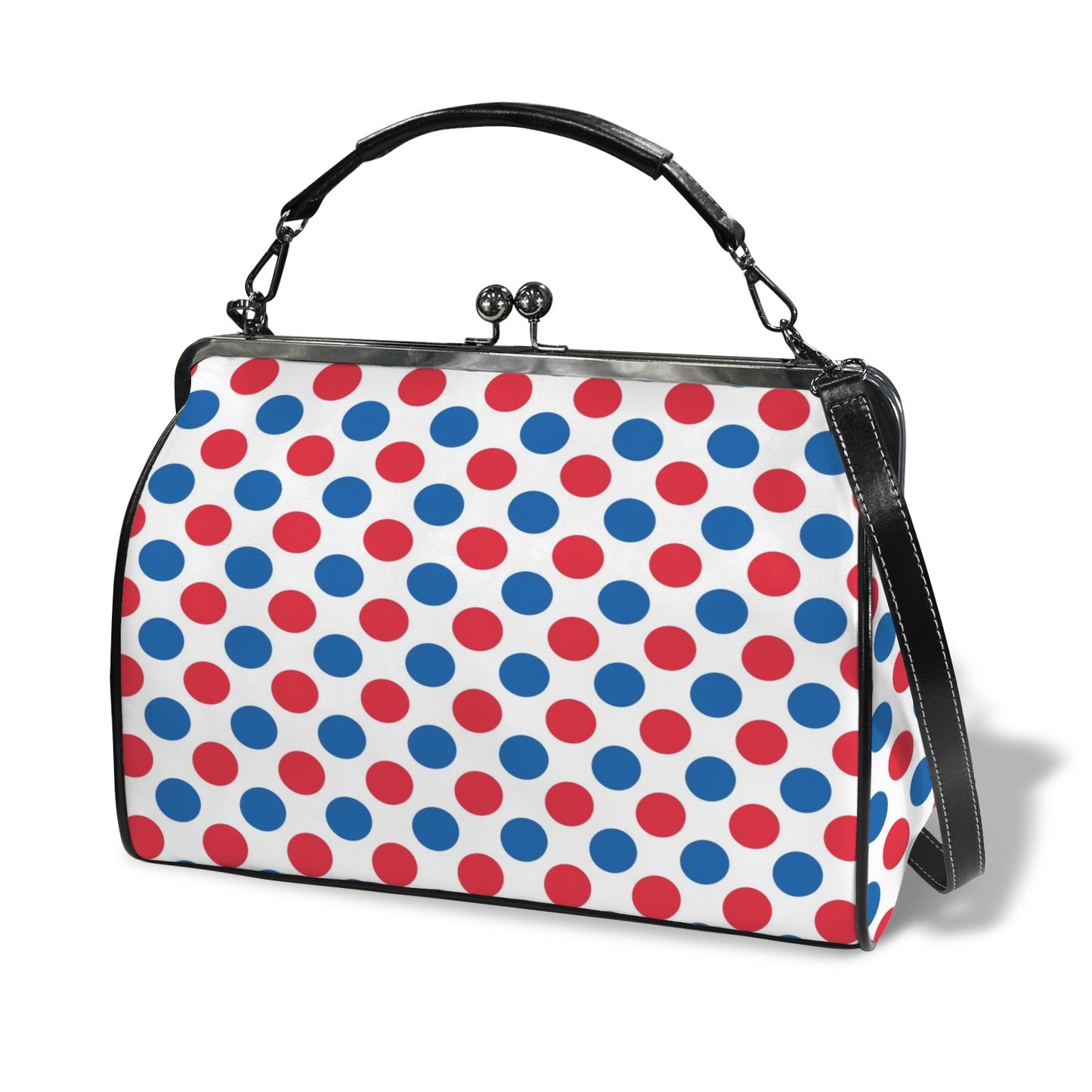 USA/American Flag Inspired Polka Dot Pattern Kisslock Crossbody Shoulder Bag-Large