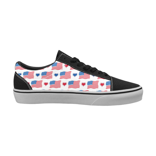 USA/American Flag Inspired Flags & Hearts Pattern Women's Lace-Up Canvas Shoes