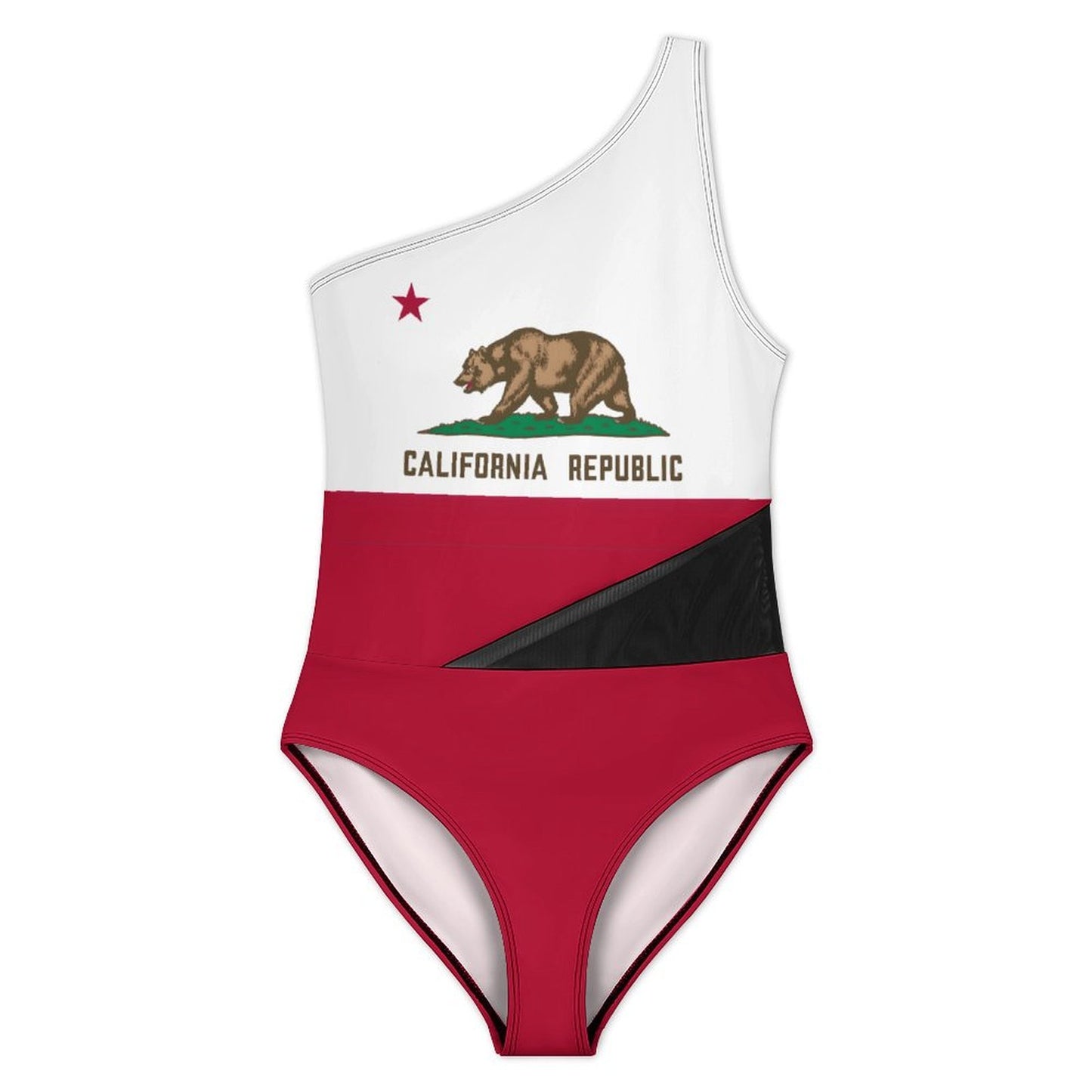 California Flag Inspired Women’s One-Shoulder Mesh Swimsuit