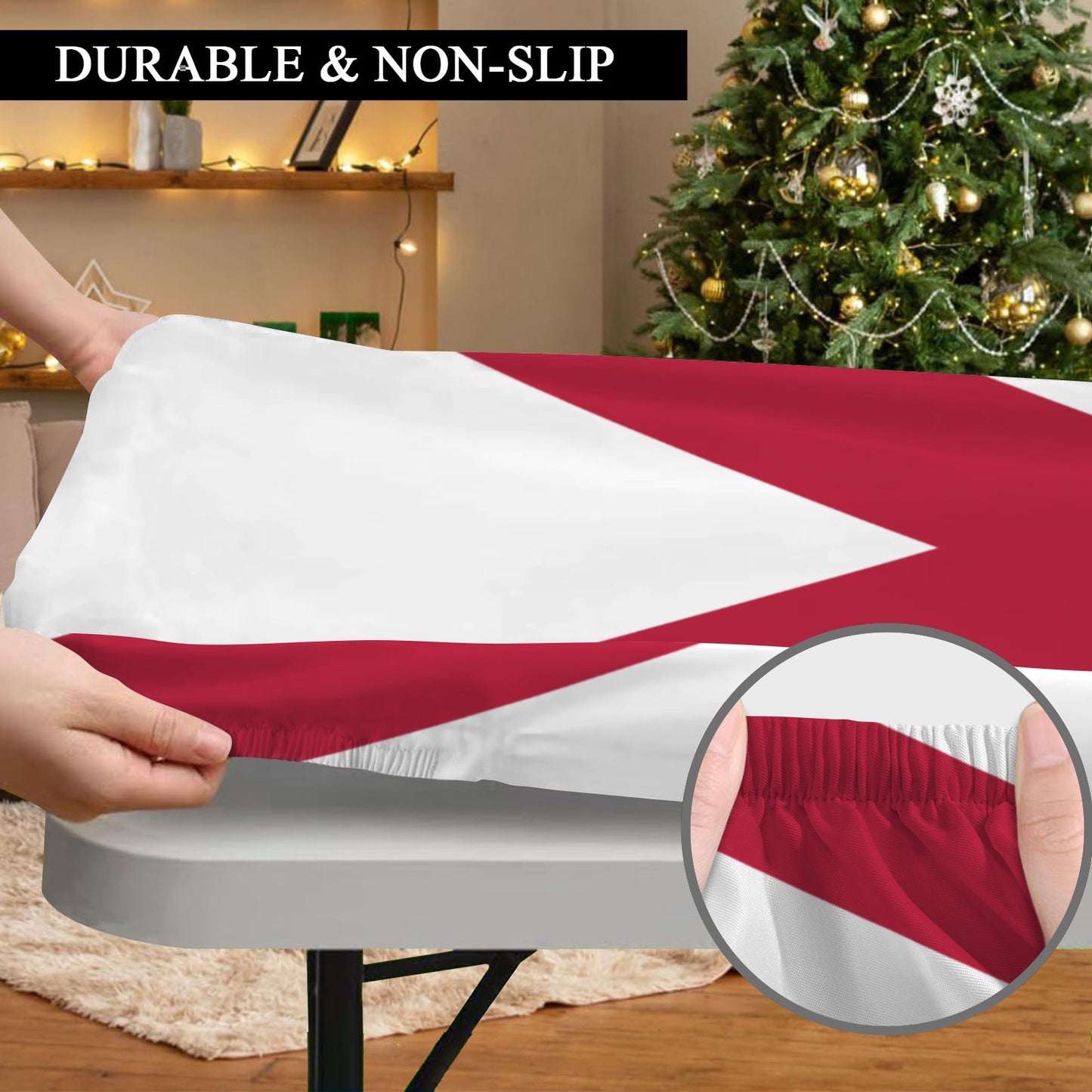 Alabama Flag Inspired Custom Elastic Fitted Tablecloth 72x30 inch (Made in the USA)