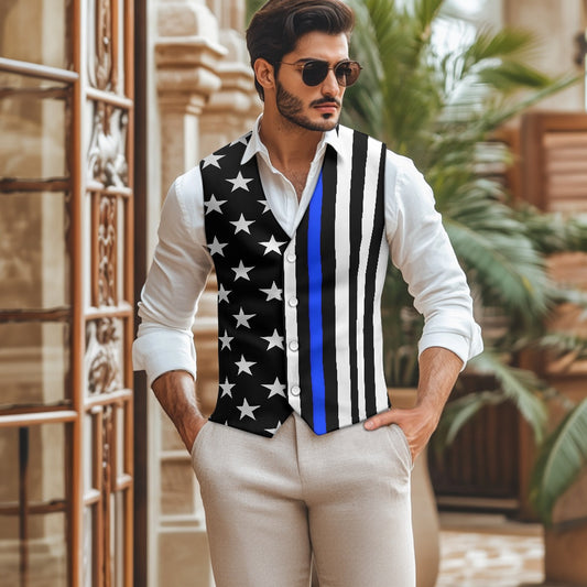 Thin Blue Line Flag Inspired Suit Vest Jacket (subdued)