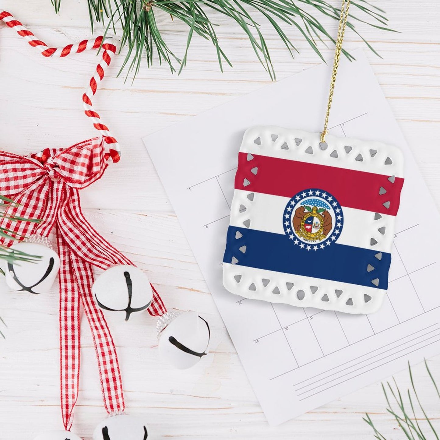 Missouri Flag Inspired Square Ceramic Ornament Made in the USA