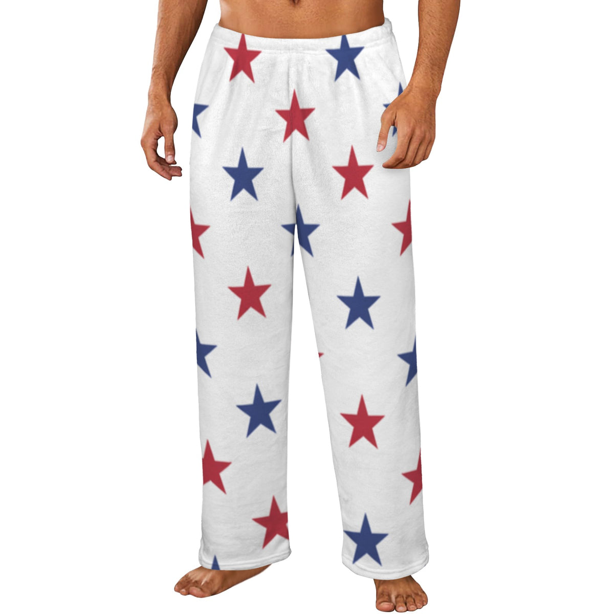 USA/American Flag Inspired Red and Blue Stars Men's Flannel Pajama Trousers Printed in the USA