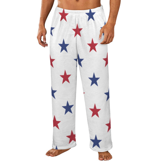USA/American Flag Inspired Red and Blue Stars Men's Flannel Pajama Trousers Printed in the USA