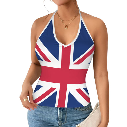 UK/Great Britain Flag Inspired V-neck Halter Open Back Tank Top