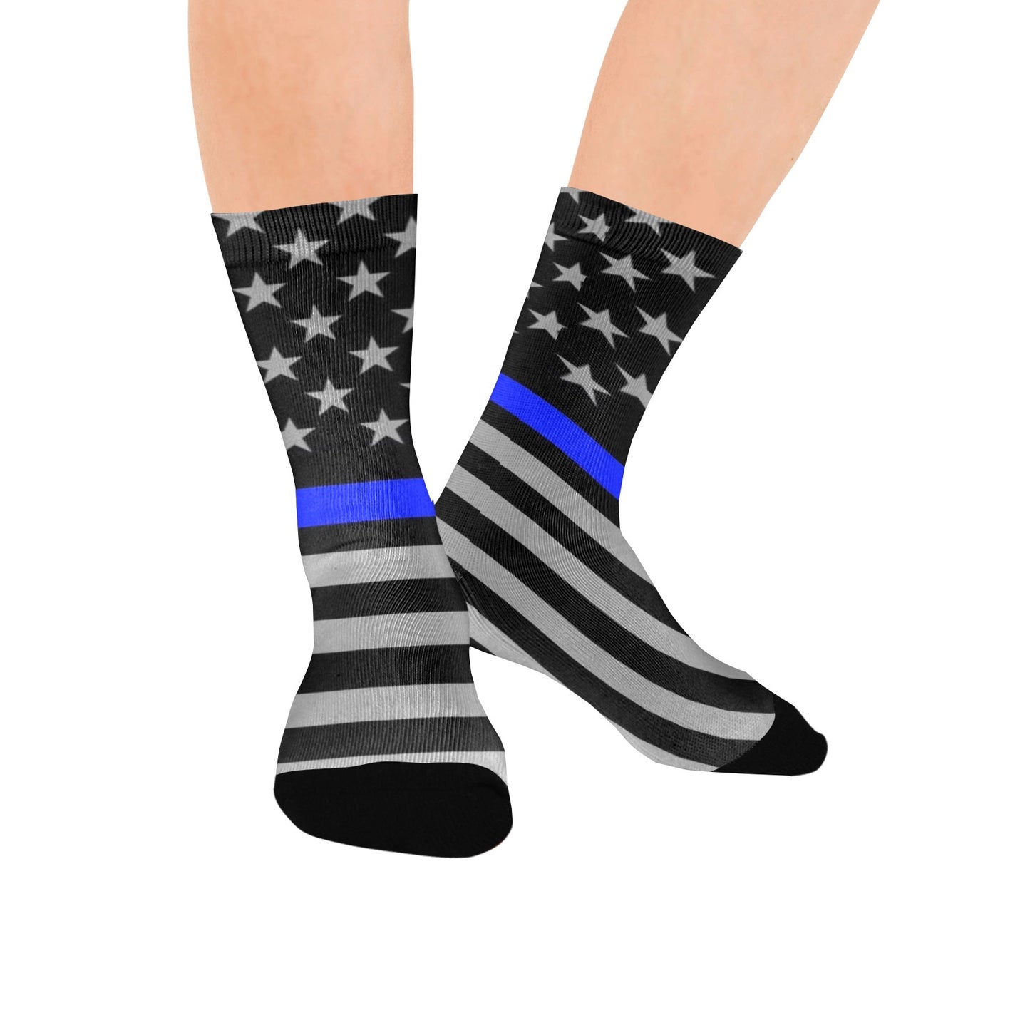 Thin Blue Line Flag Inspired (subdued) Women’s Custom Socks Made in the USA