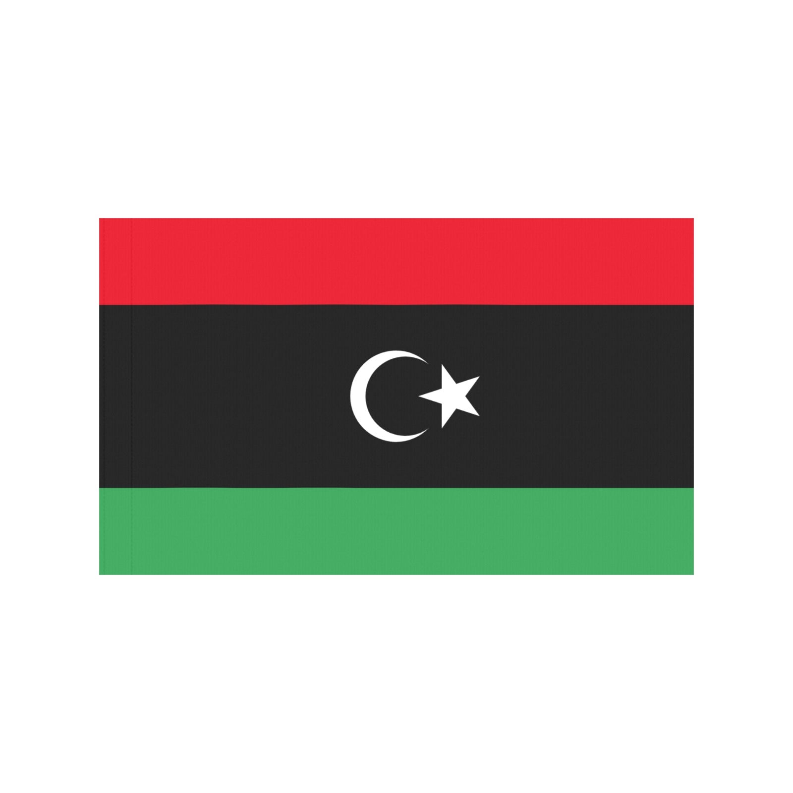 Libya flag by Luv My Flag: red, black, green stripes.