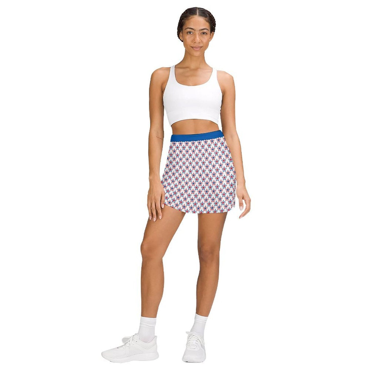 USA/American Flag Inspired Blue & Red Stars Pattern Women’s Skort with Pocket