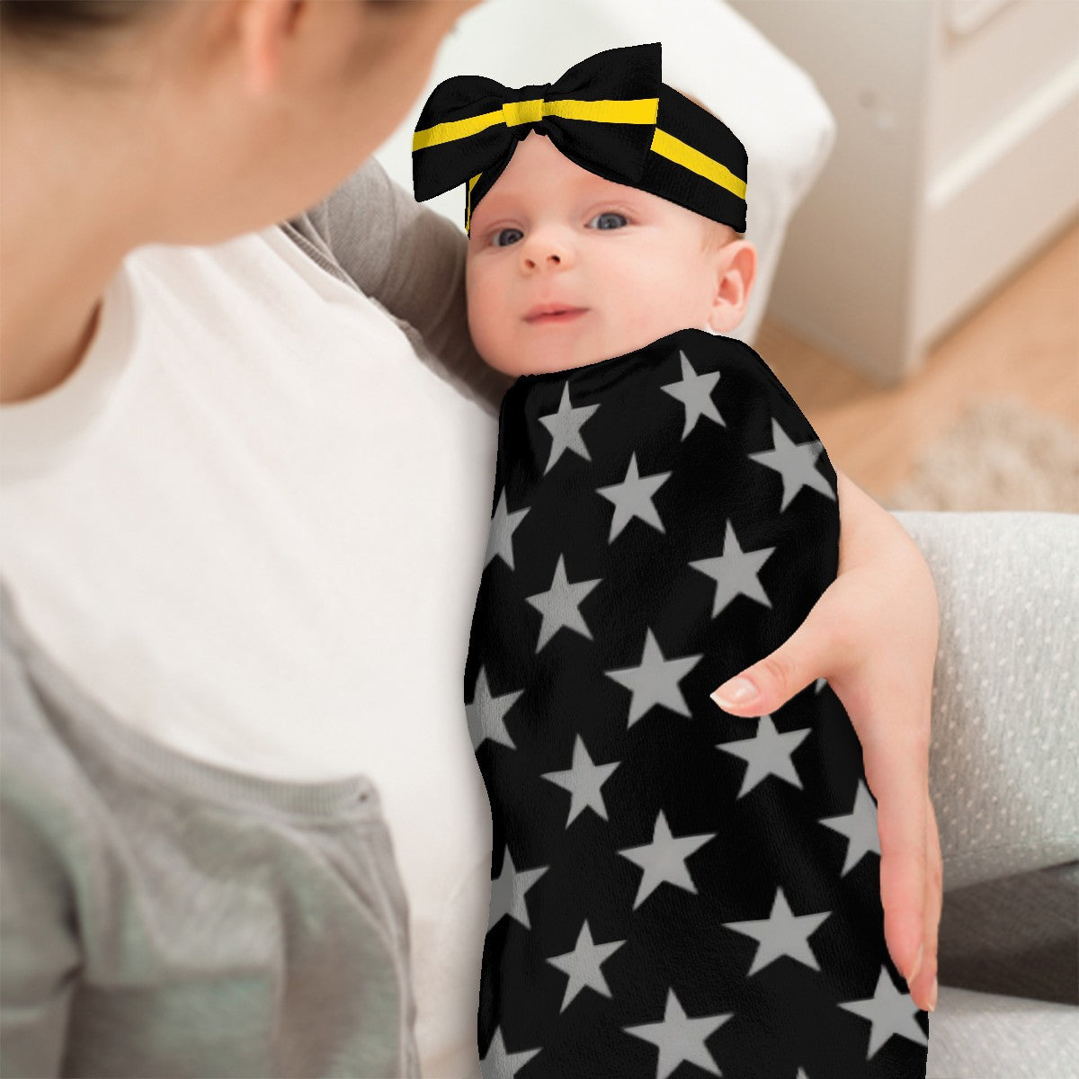 Thin Gold Line Flag Inspired Baby Swaddle Sack with Baby Headband