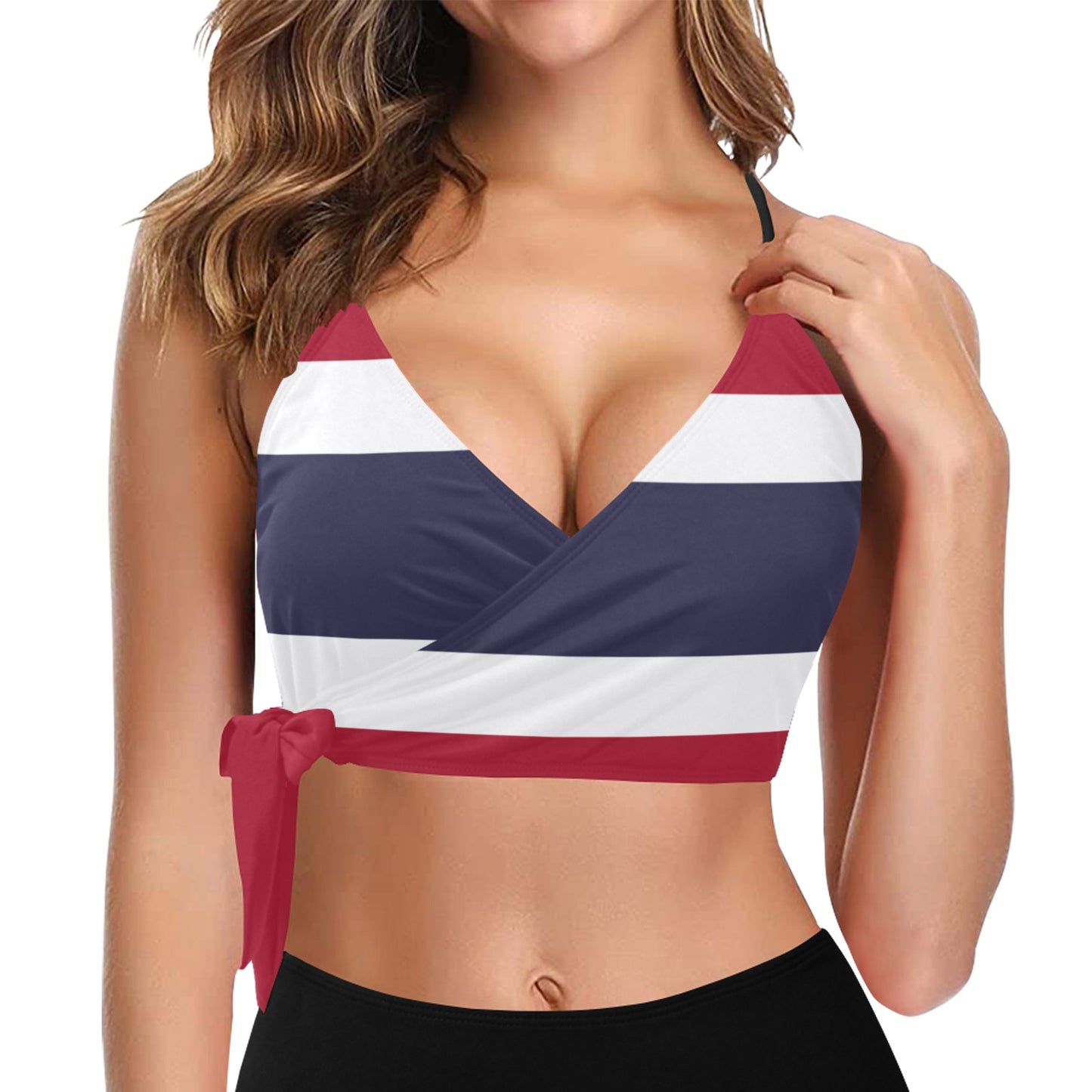 Thailand Flag Inspired Knot Side Bikini Top