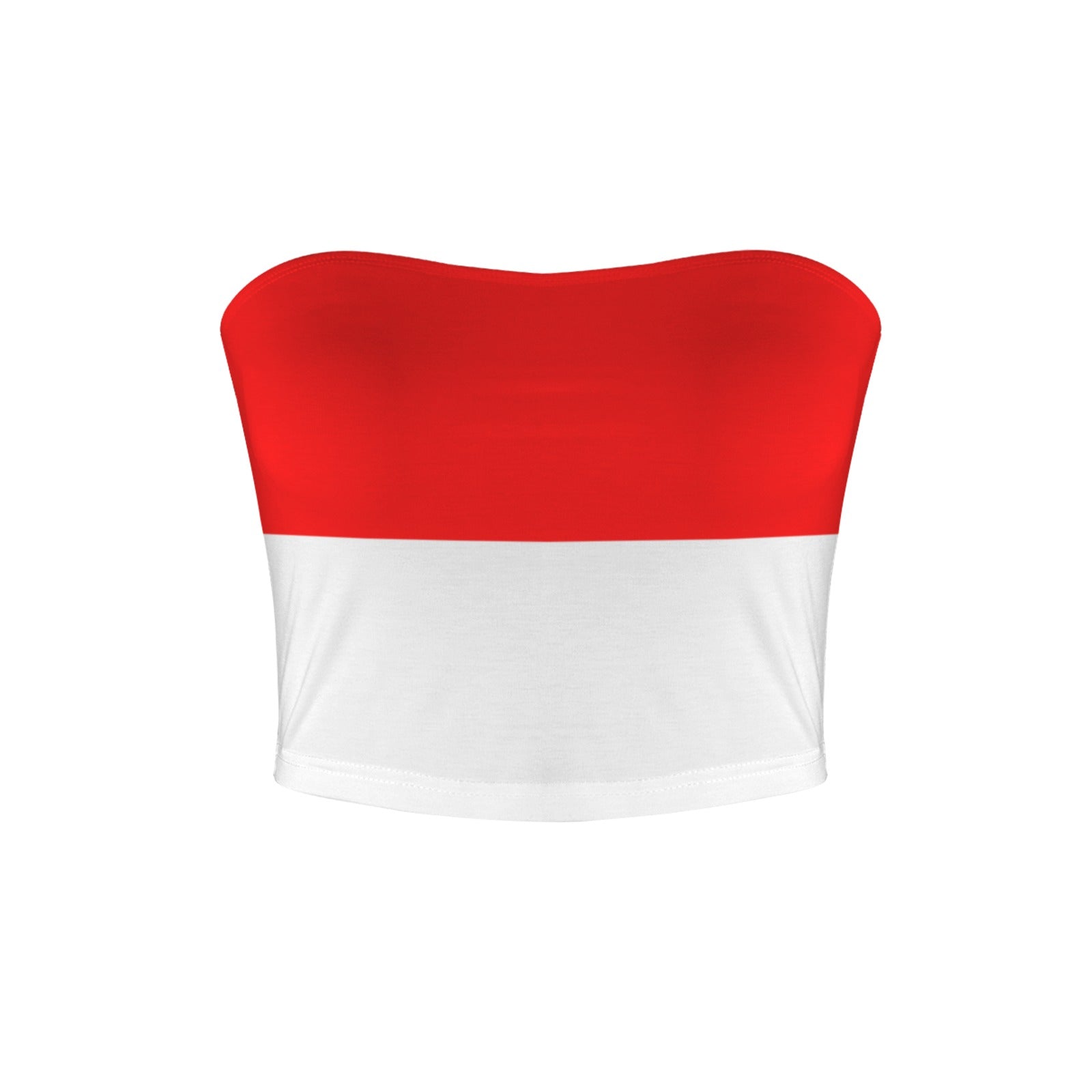 [Brand] red and white strapless tube top on display.