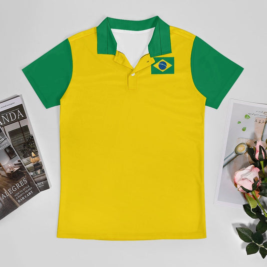 Brazil Flag Inspired Men’s Premium Ice Silk Polo Shirt