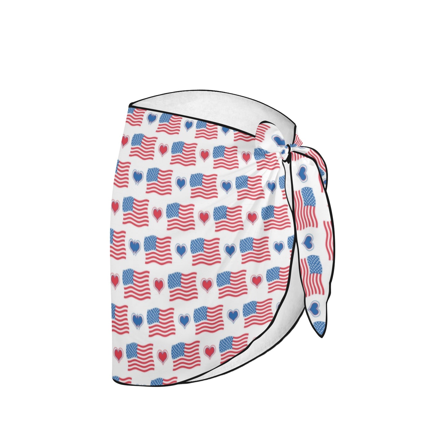 [Brand] white wrap skirt with American flag heart pattern.