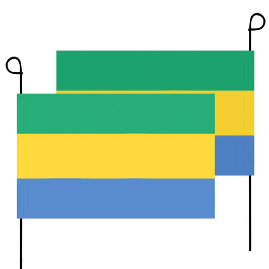 Two Luv My Flag garden flags, featuring Gabon's design.