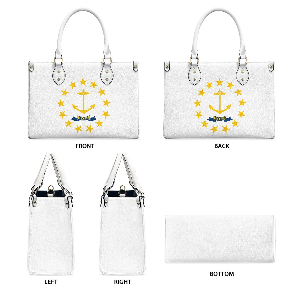 [Brand] white handbag with anchor and stars, multiple views.