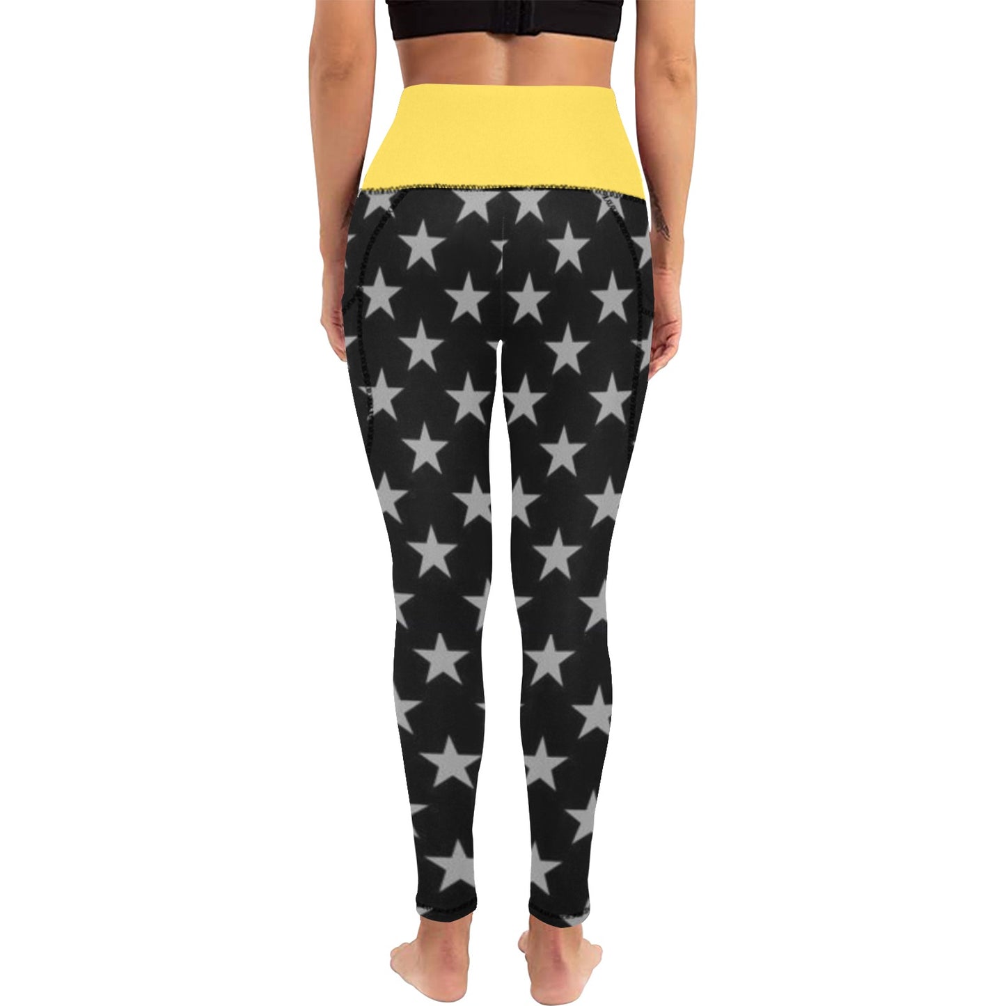 Thin Gold Line Flag Inspired Women's High Waist Leggings with Pockets