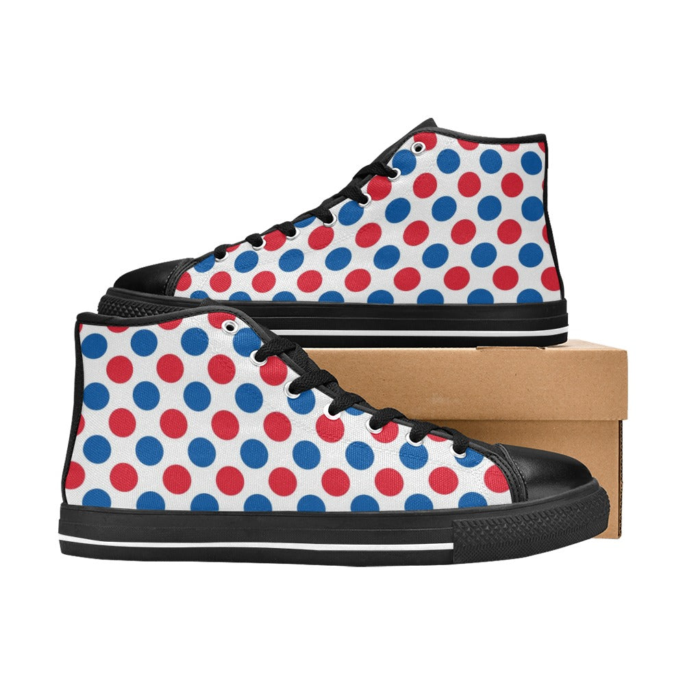 USA/American Flag Inspired Polka Dot Pattern Mens High Top Canvas Shoes