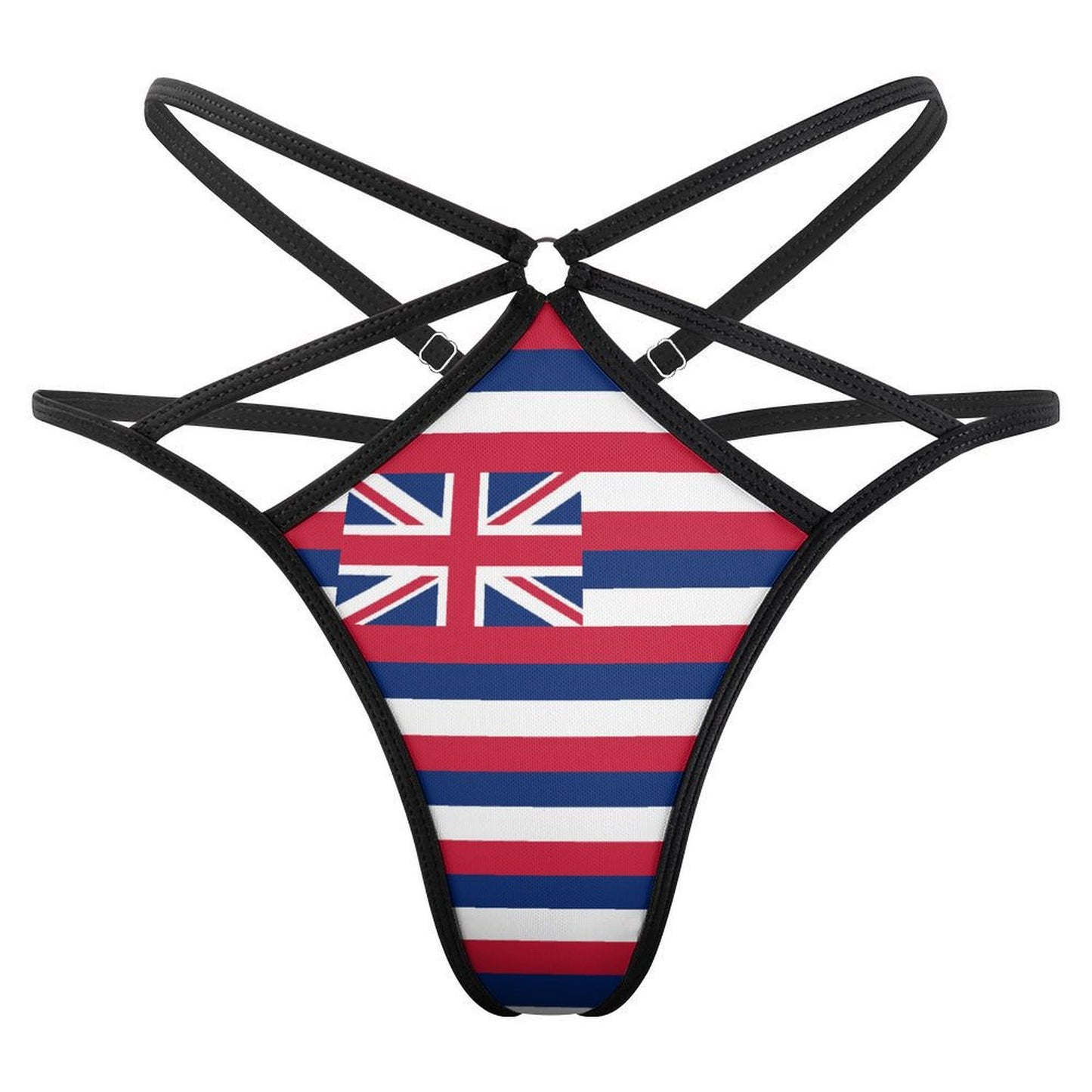 Front view of [Brand] bikini with Hawaiian flag pattern.