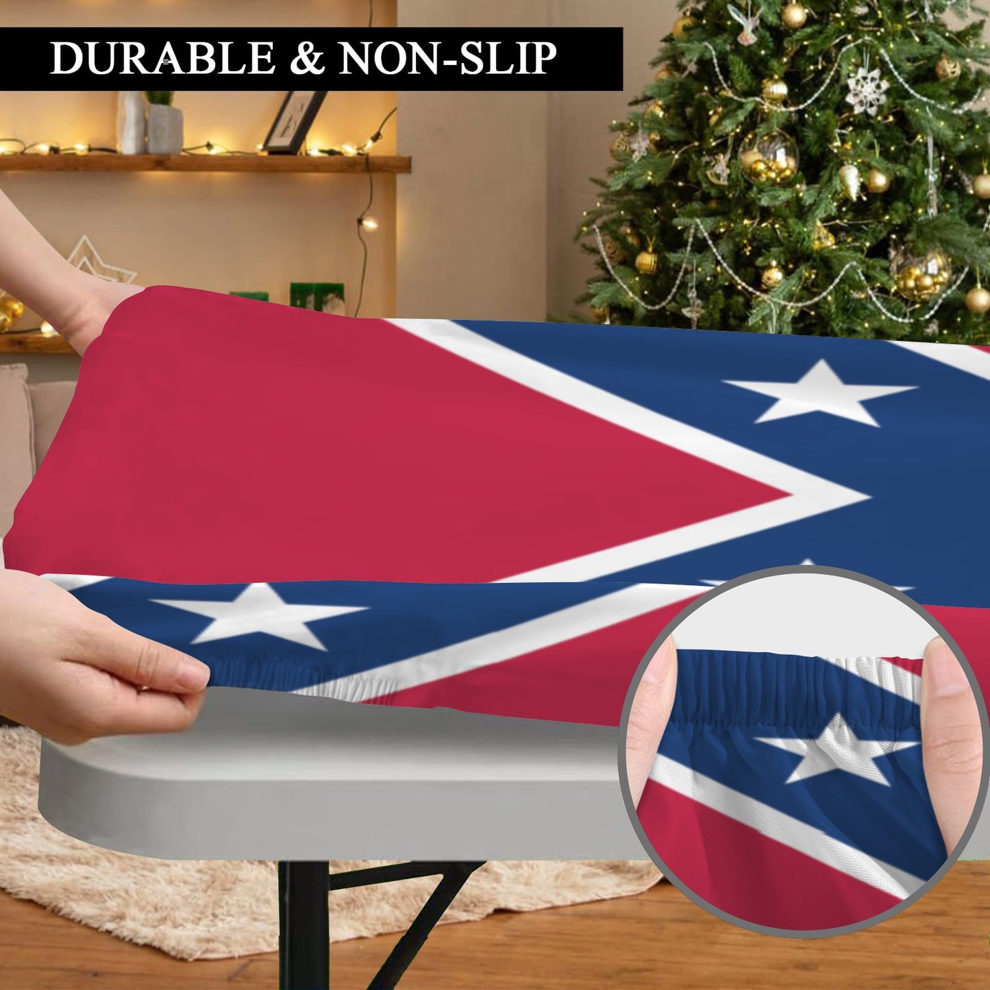 Confederate States Battle Flag Inspired Custom Elastic Fitted Tablecloth 72x30 inch (Made in the USA)