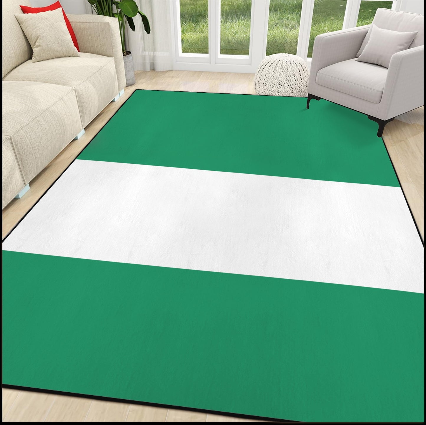 Nigeria Flag Inspired 84x60 Inch Area Rug with Black Binding (Made in the USA)