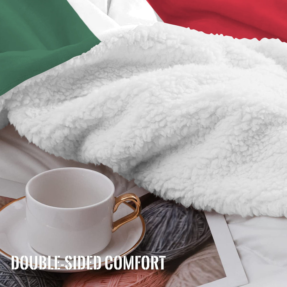 Mexico Flag Inspired Sherpa Fleece Blanket 90" x 108" | Prtinted in the USA