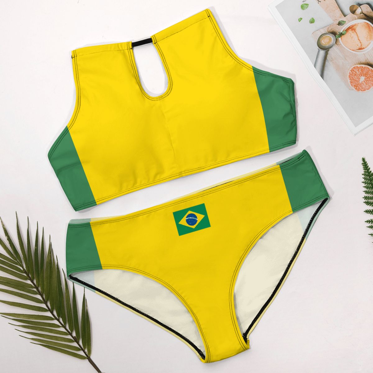 Brazil Flag Inspired Plus Size High Waisted Bikini