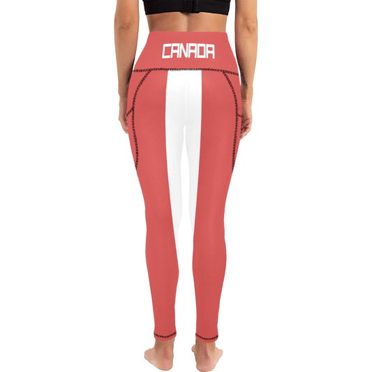 Canada Flag Inspired Women's High Waist Leggings with Pockets