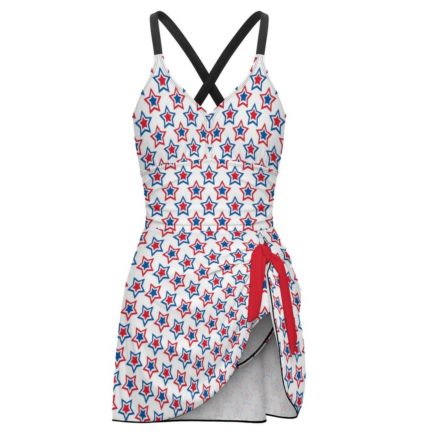 USA/American Flag Inspired Red, White & Blue Stars Pattern Women's Hem Tie One-piece Swimsuit