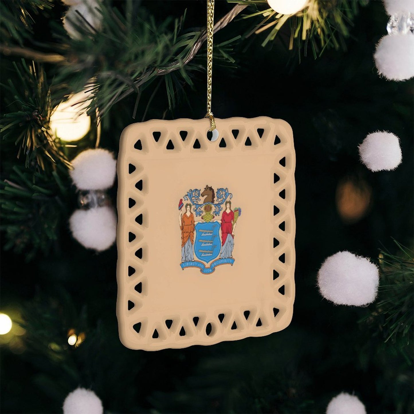 New Jersey Flag Inspired Square Ceramic Ornament Made in the USA