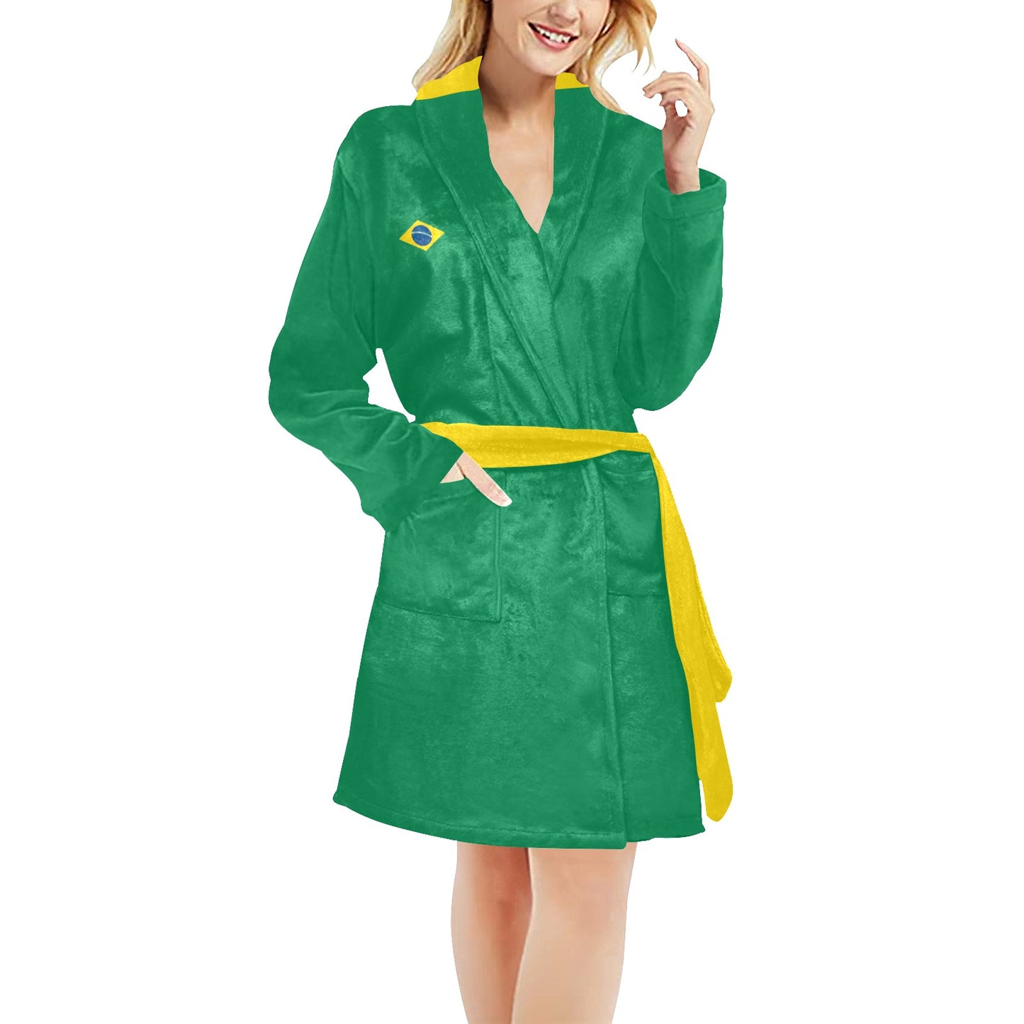 Brazil Flag Inspired Women's Fleece Robe